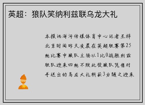 英超：狼队笑纳利兹联乌龙大礼