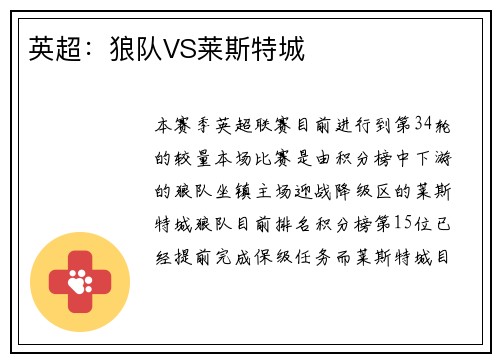 英超：狼队VS莱斯特城